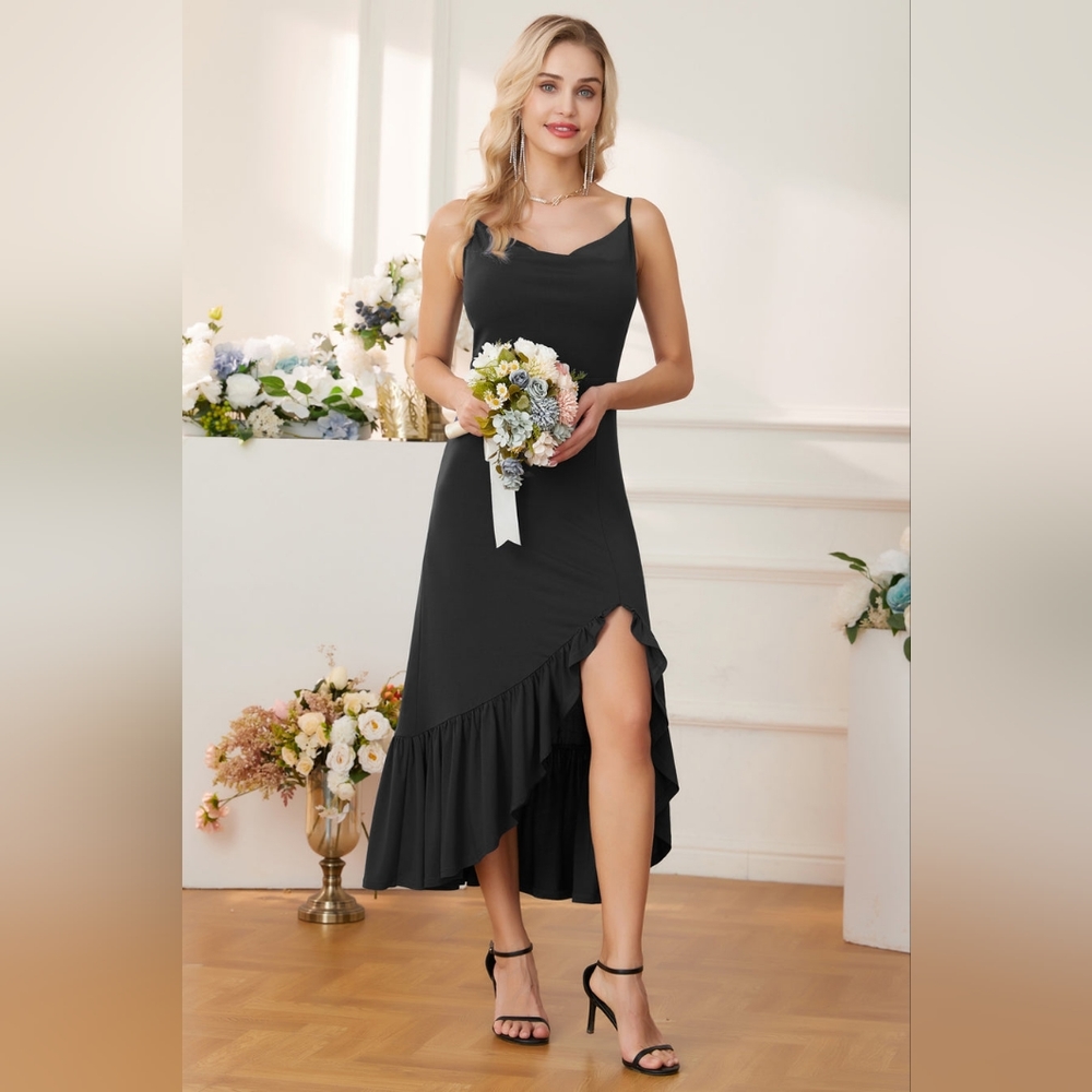 GRACE KARIN Cowl Neck Irregular Ruffled Hem Dress NWT